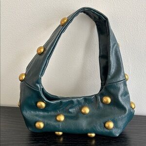 Zara Teal Hobo Bag with Gold Accents